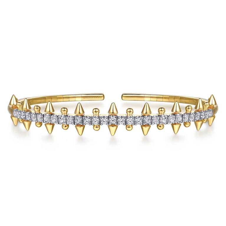 14K Yellow Gold Bujukan Diamond Spike Flexible Cuff Bracelet - 0.75 ct - Shot 1