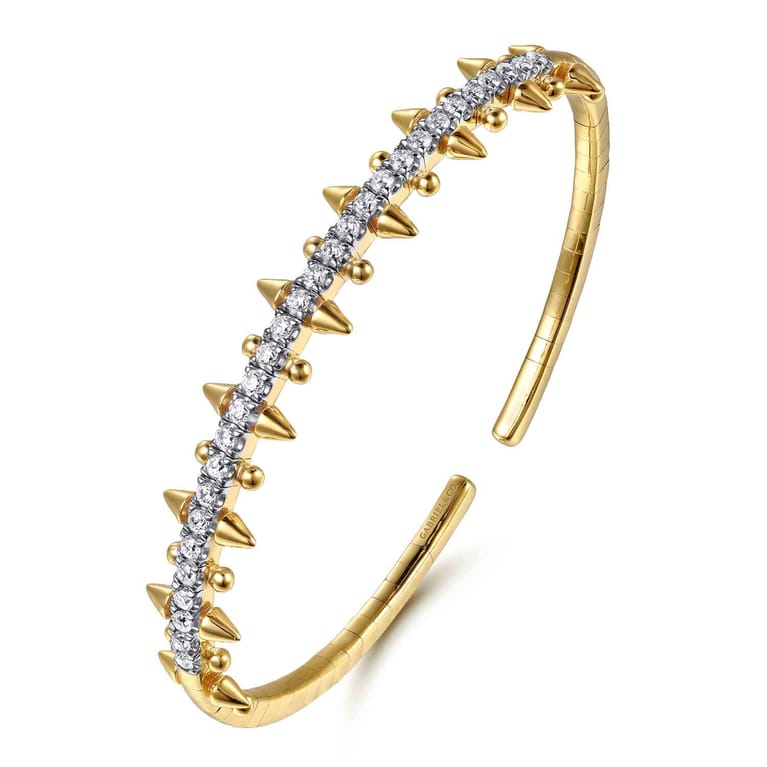 14K Yellow Gold Bujukan Diamond Spike Flexible Cuff Bracelet - 0.75 ct - Shot 2