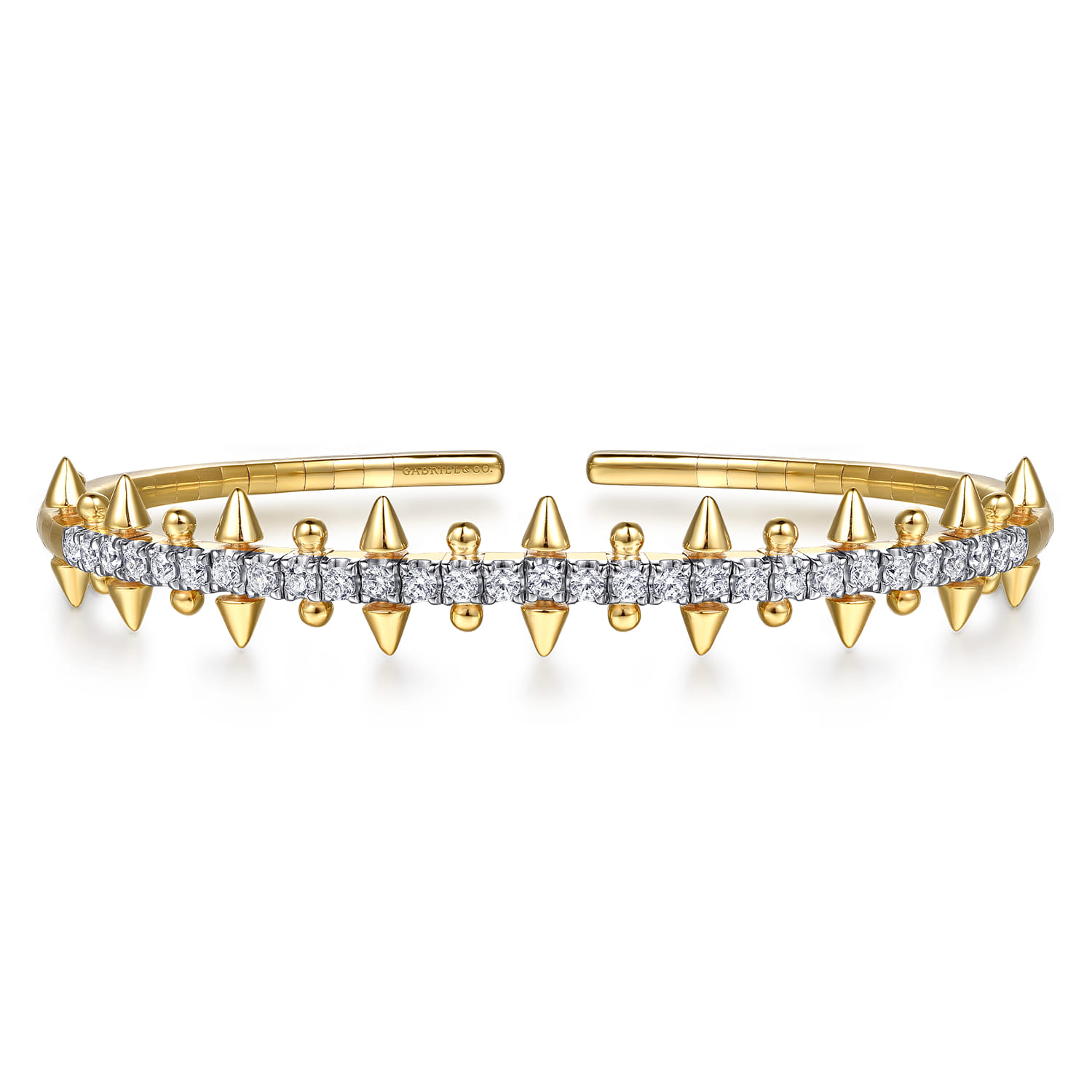14K Yellow Gold Bujukan Diamond Spike Flexible Cuff Bracelet - 0.75 ct - Shot 1