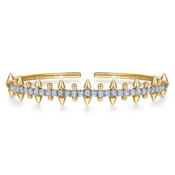14K Yellow Gold Bujukan Diamond Spike Flexible Cuff Bracelet