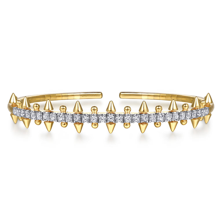 14K Yellow Gold Bujukan Diamond Spike Flexible Cuff Bracelet - 0.75 ct - Shot 1