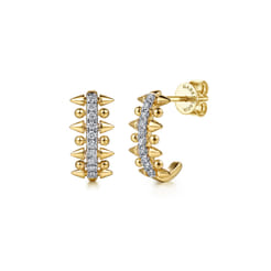 14K Yellow Gold Bujukan Diamond Spike J Hoop Earrings