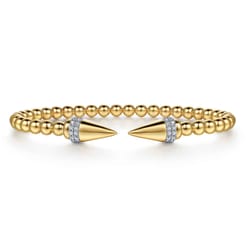 14K Yellow Gold Bujukan Diamond Spike Open Bangle Bracelet