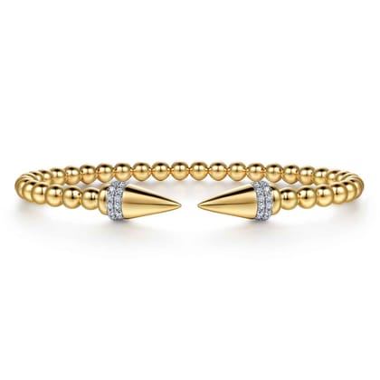 14K Yellow Gold Bujukan Diamond Spike Open Bangle Bracelet