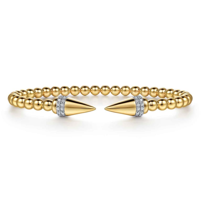14K Yellow Gold Bujukan Diamond Spike Open Bangle Bracelet - 0.2 ct - Shot 1
