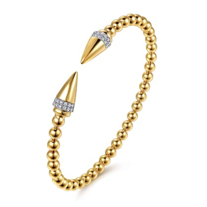 14K Yellow Gold Bujukan Diamond Spike Open Bangle Bracelet