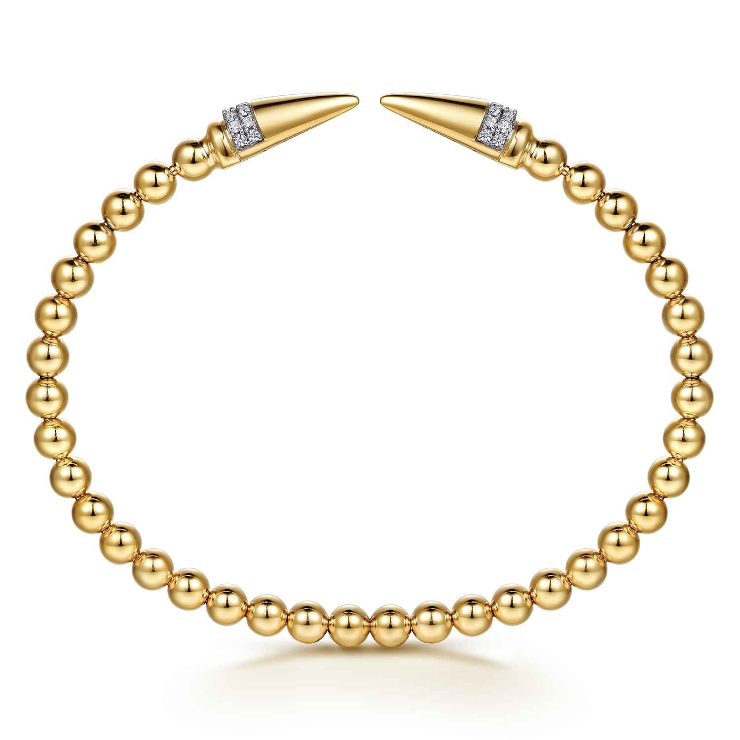 14K Yellow Gold Bujukan Diamond Spike Open Bangle Bracelet - 0.2 ct - Shot 3