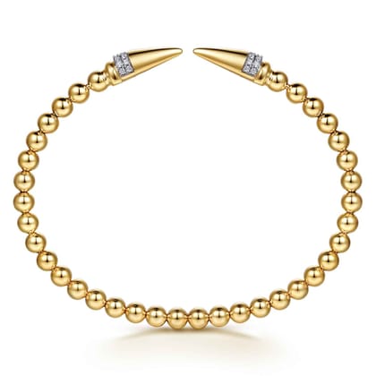 14K Yellow Gold Bujukan Diamond Spike Open Bangle Bracelet