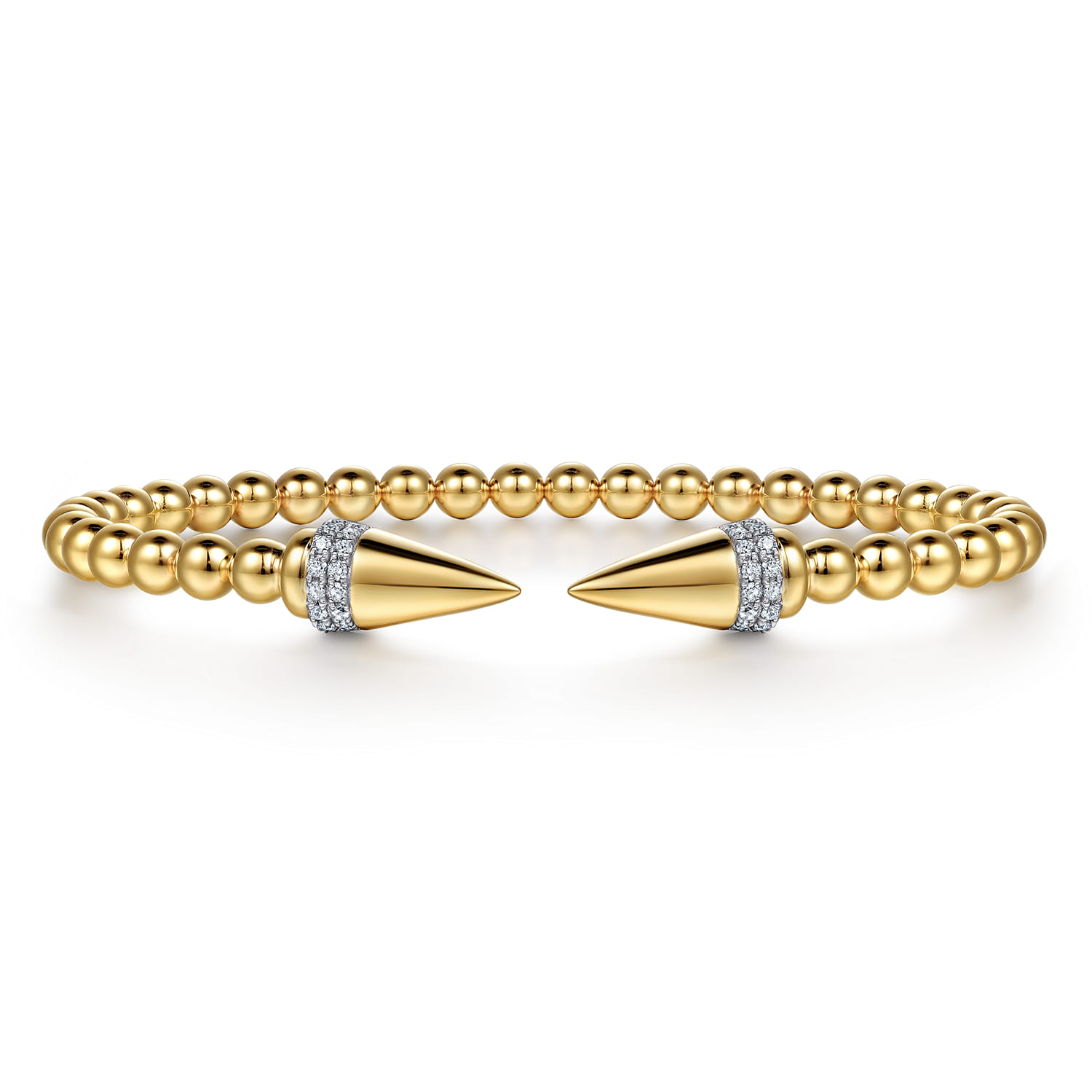 14K Yellow Gold Bujukan Diamond Spike Open Bangle Bracelet - 0.2 ct - Shot 1