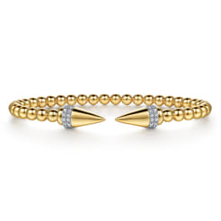 14K Yellow Gold Bujukan Diamond Spike Open Bangle Bracelet