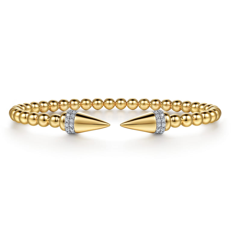 14K Yellow Gold Bujukan Diamond Spike Open Bangle Bracelet - 0.2 ct - Shot 1