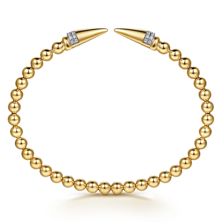 14K Yellow Gold Bujukan Diamond Spike Open Bangle Bracelet - 0.2 ct - Shot 3