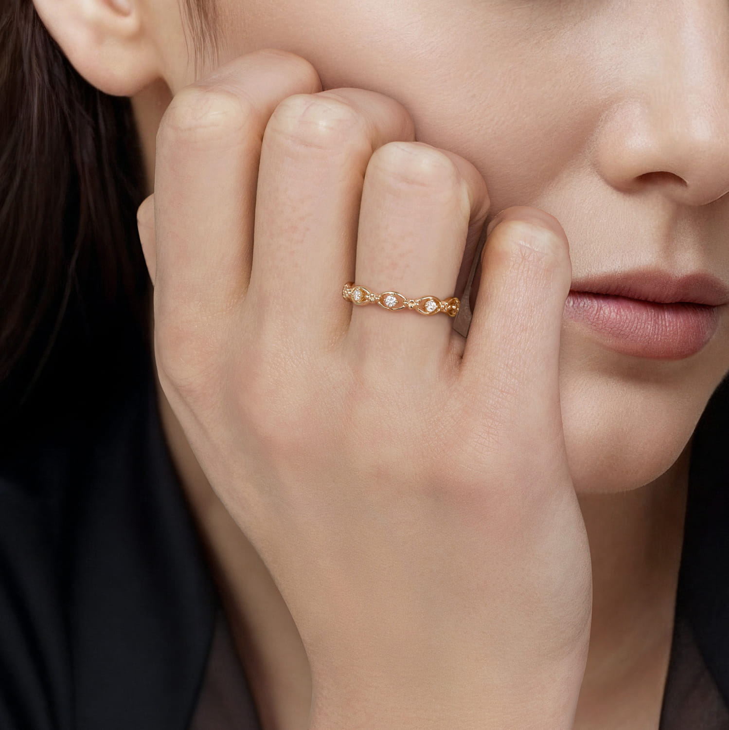 14K Yellow Gold Bujukan Diamond Stackable Ring - 0.13 ct - Shot 6