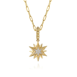 14K Yellow Gold Bujukan Diamond Starburst Medallion Pendant With Detachable Bail