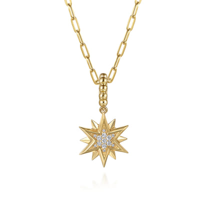 14K Yellow Gold Bujukan Diamond Starburst Medallion Pendant With Detachable Bail