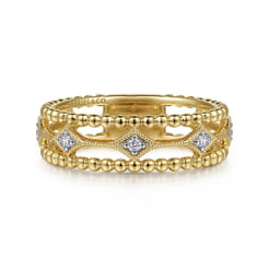 14K Yellow Gold Bujukan Diamond Stations Easy Stackable Ring