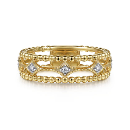 14K Yellow Gold Bujukan Diamond Stations Easy Stackable Ring