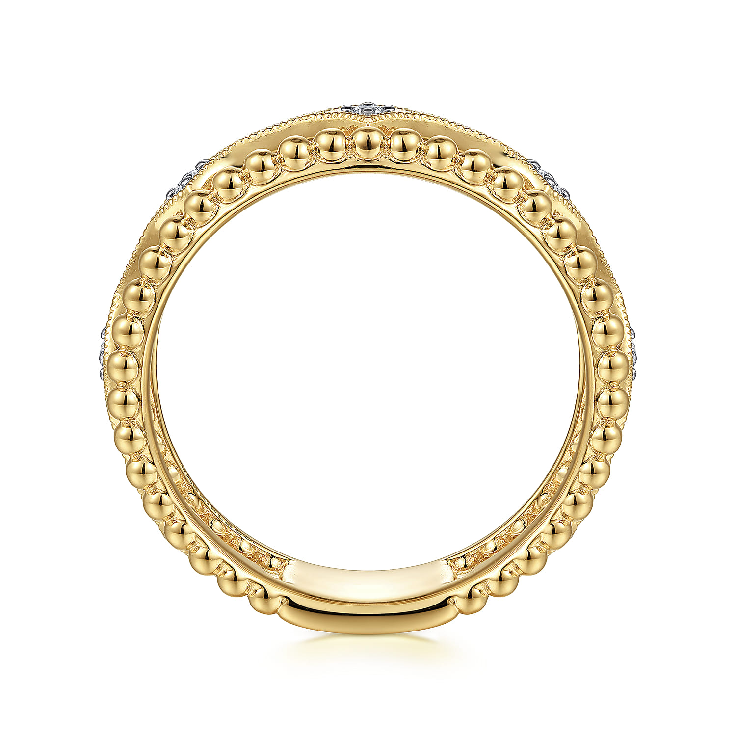 14K Yellow Gold Bujukan Diamond Stations Easy Stackable Ring - 0.09 ct - Shot 2