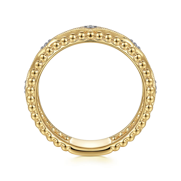 14K Yellow Gold Bujukan Diamond Stations Easy Stackable Ring - 0.09 ct - Shot 2