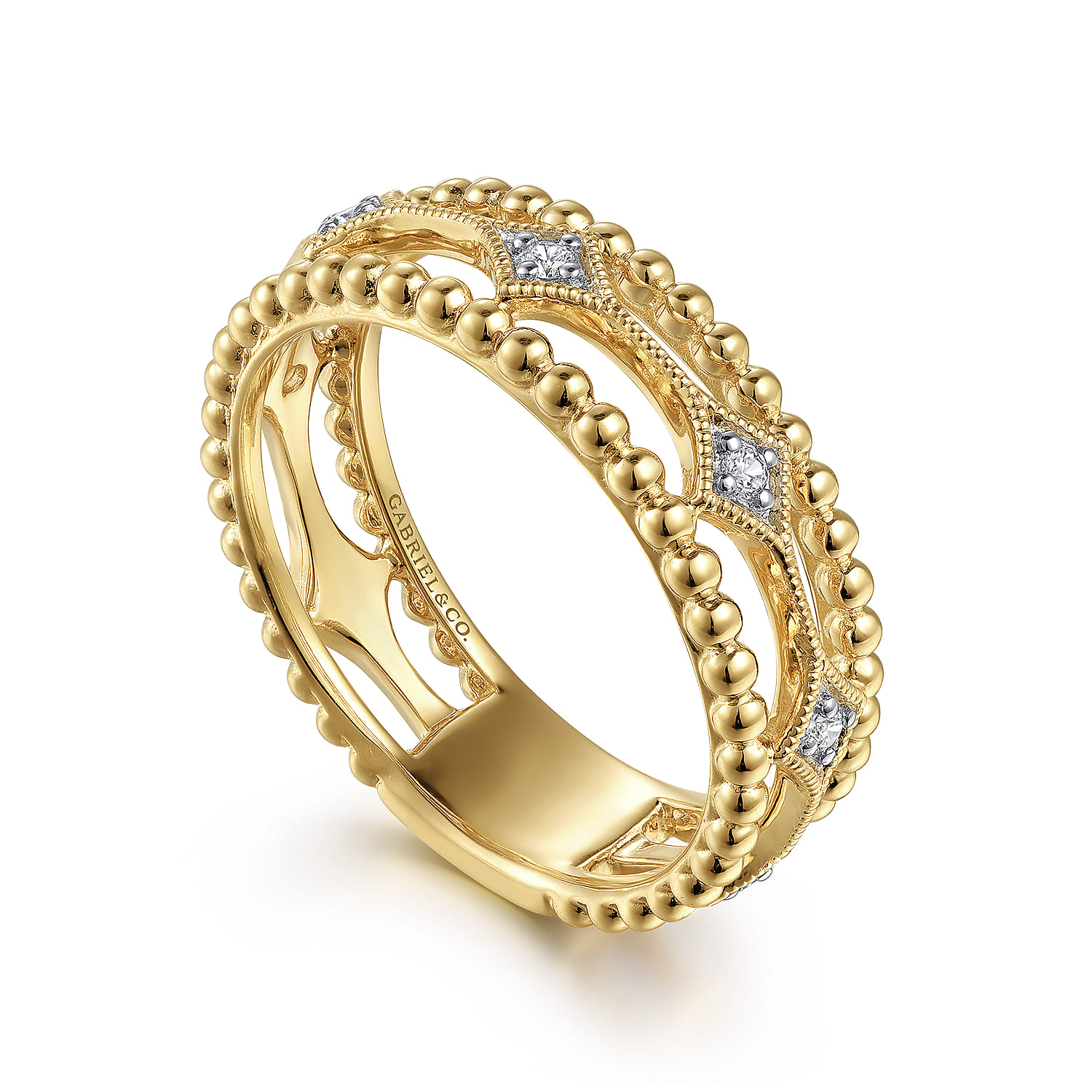 14K Yellow Gold Bujukan Diamond Stations Easy Stackable Ring - 0.09 ct - Shot 3