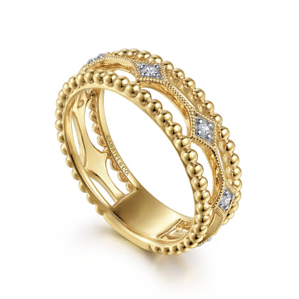 14K Yellow Gold Bujukan Diamond Stations Easy Stackable Ring