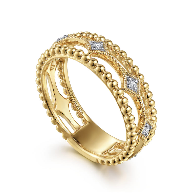 14K Yellow Gold Bujukan Diamond Stations Easy Stackable Ring - 0.09 ct - Shot 3