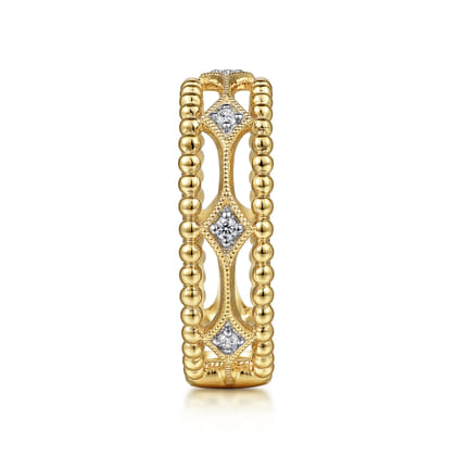 14K Yellow Gold Bujukan Diamond Stations Easy Stackable Ring
