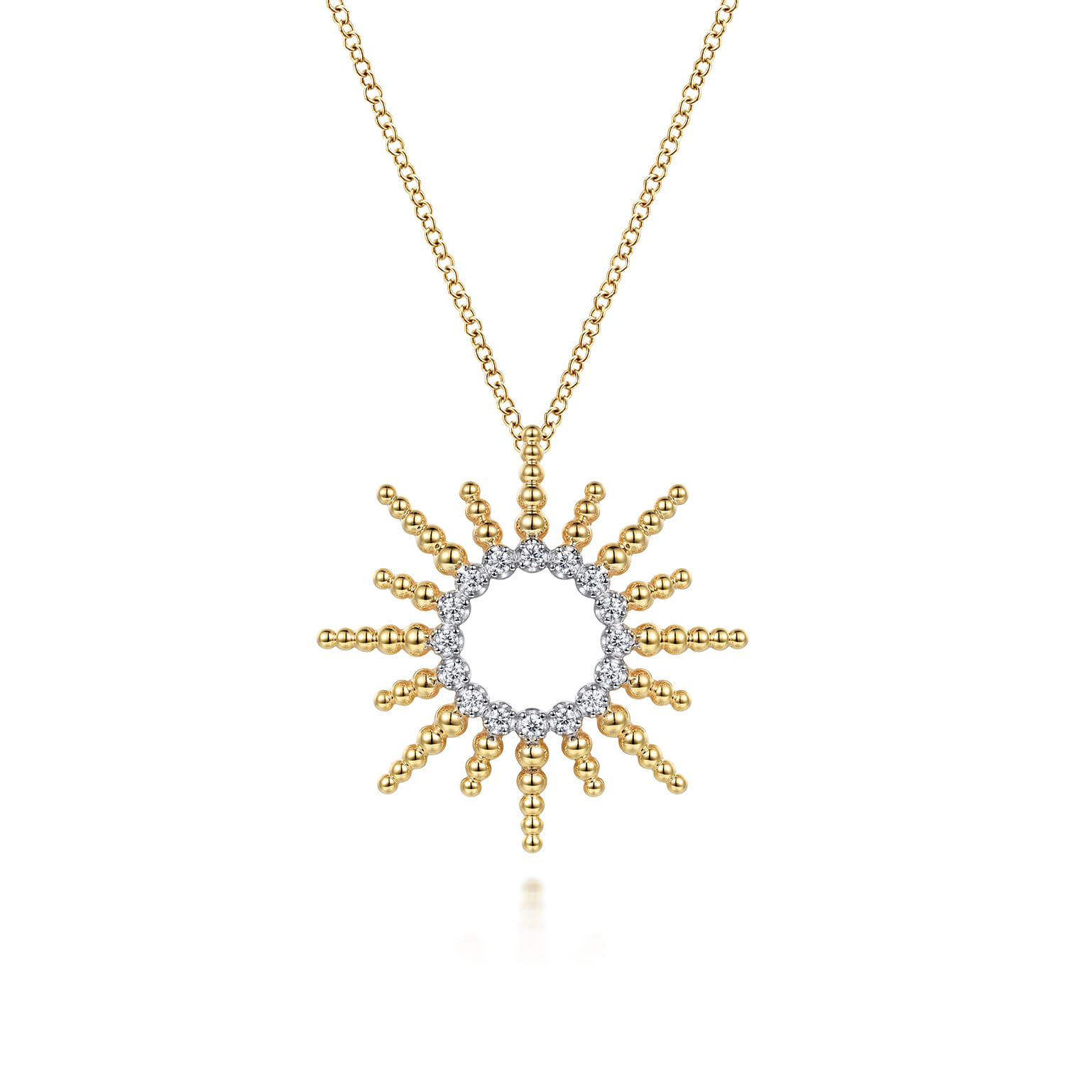 14K Yellow Gold Bujukan Diamond Sunburst Pendant Necklace - 0.16 ct - Shot 1