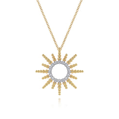 14K Yellow Gold Bujukan Diamond Sunburst Pendant Necklace