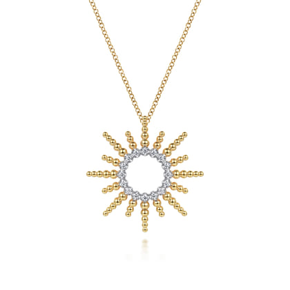 14K Yellow Gold Bujukan Diamond Sunburst Pendant Necklace