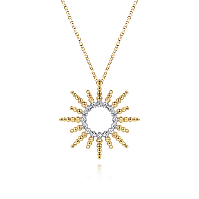 14K Yellow Gold Bujukan Diamond Sunburst Pendant Necklace - 0.16 ct - Shot 1