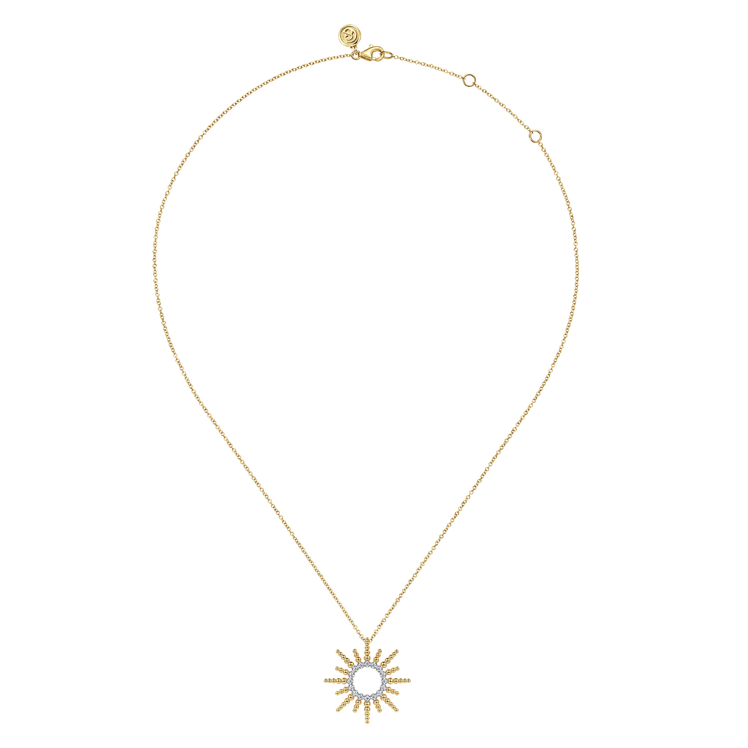 14K Yellow Gold Bujukan Diamond Sunburst Pendant Necklace - 0.16 ct - Shot 2