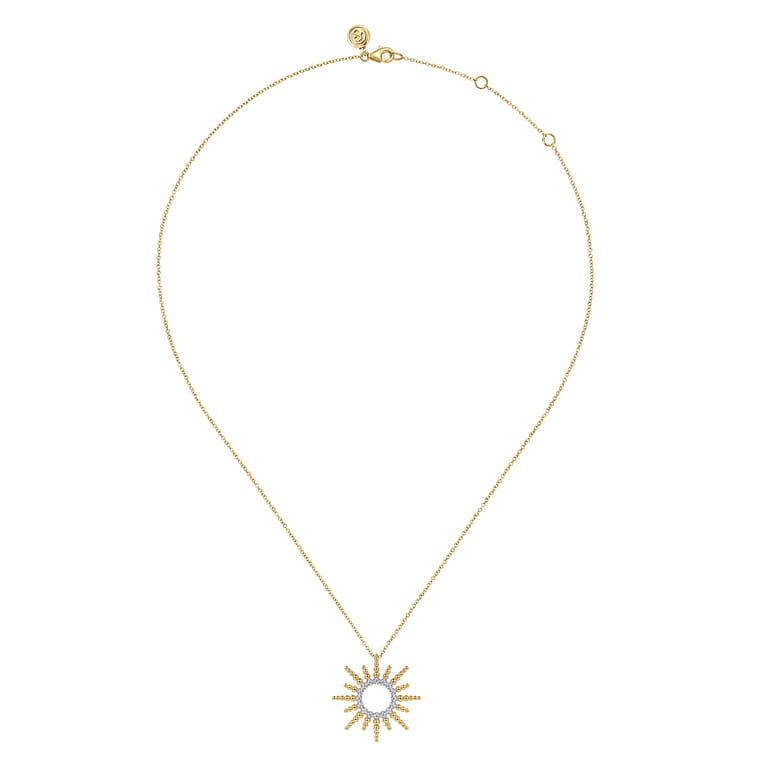 14K Yellow Gold Bujukan Diamond Sunburst Pendant Necklace - 0.16 ct - Shot 2