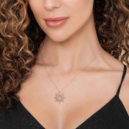 14K Yellow Gold Bujukan Diamond Sunburst Pendant Necklace