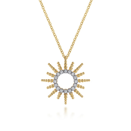 14K Yellow Gold Bujukan Diamond Sunburst Pendant Necklace