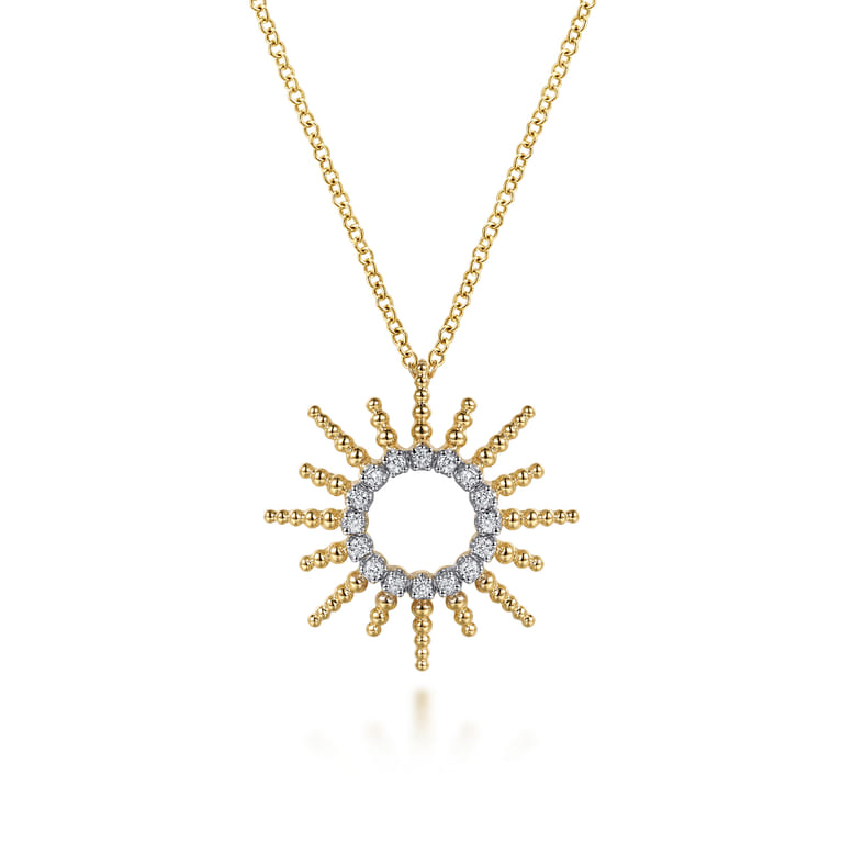 14K Yellow Gold Bujukan Diamond Sunburst Pendant Necklace - 0.12 ct - Shot 1