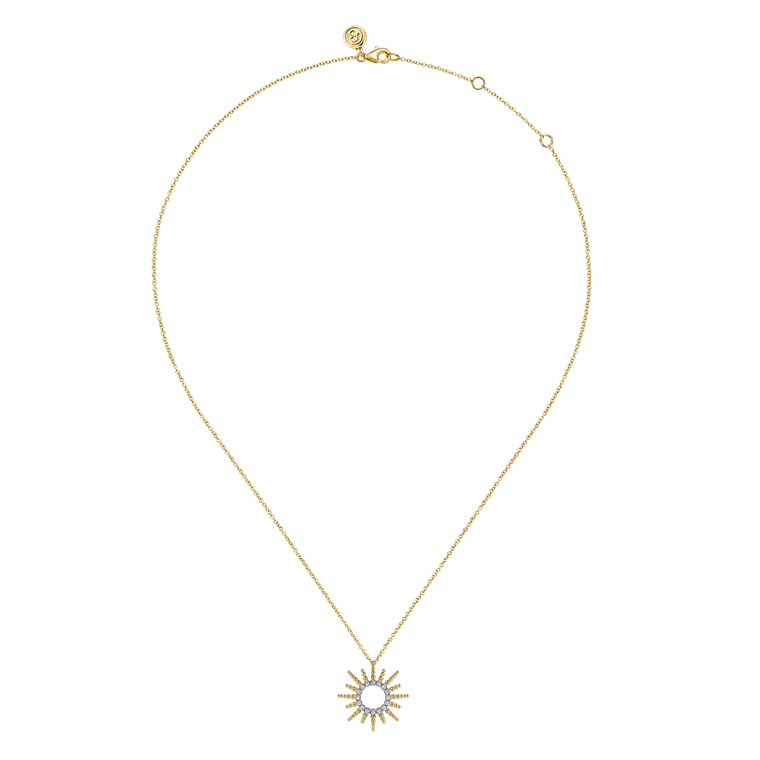 14K Yellow Gold Bujukan Diamond Sunburst Pendant Necklace - 0.12 ct - Shot 2