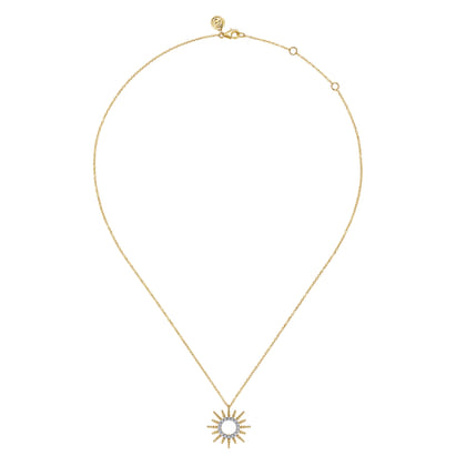 14K Yellow Gold Bujukan Diamond Sunburst Pendant Necklace