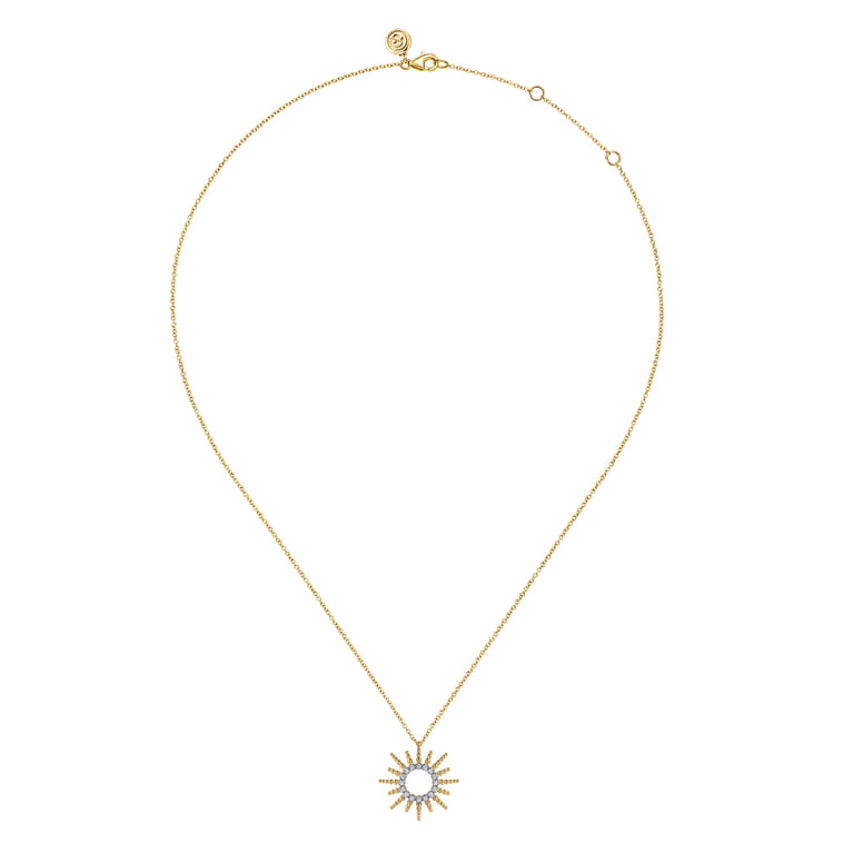 14K Yellow Gold Bujukan Diamond Sunburst Pendant Necklace - 0.12 ct - Shot 2