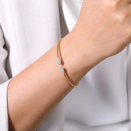 14K Yellow Gold Bujukan Diamond Teardrops Bangle