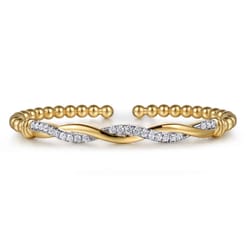 14K Yellow Gold Bujukan Diamond Twist Split Bangle Bracelet