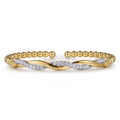14K Yellow Gold Bujukan Diamond Twist Split Bangle Bracelet