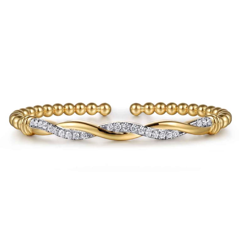 14K Yellow Gold Bujukan Diamond Twist Split Bangle Bracelet - Shot 1
