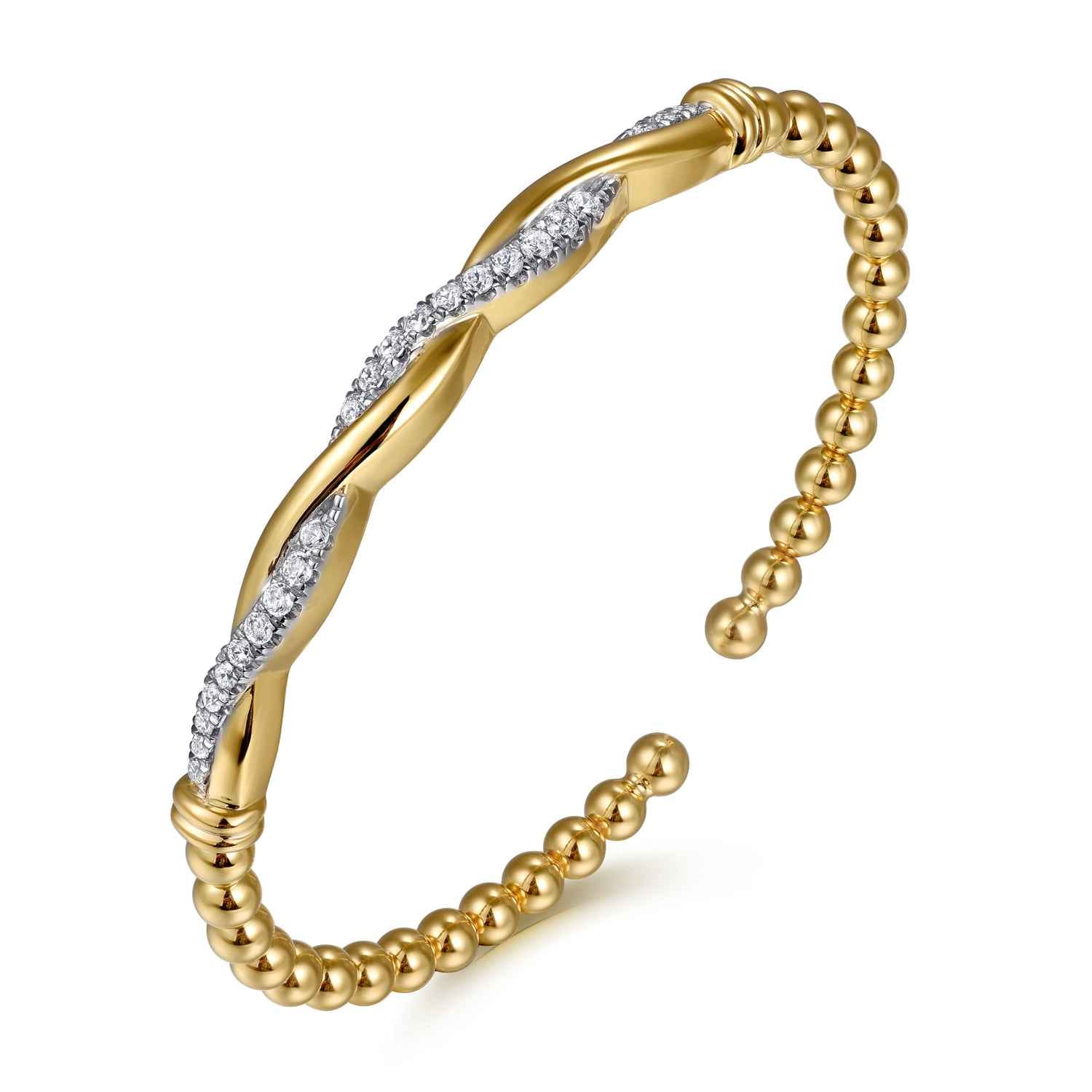 14K Yellow Gold Bujukan Diamond Twist Split Bangle Bracelet - Shot 2