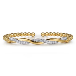 14K Yellow Gold Bujukan Diamond Twist Split Bangle Bracelet