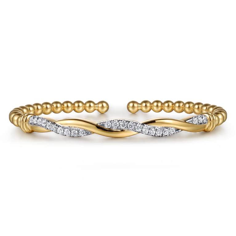 14K Yellow Gold Bujukan Diamond Twist Split Bangle Bracelet - 0.5 ct - Shot 1