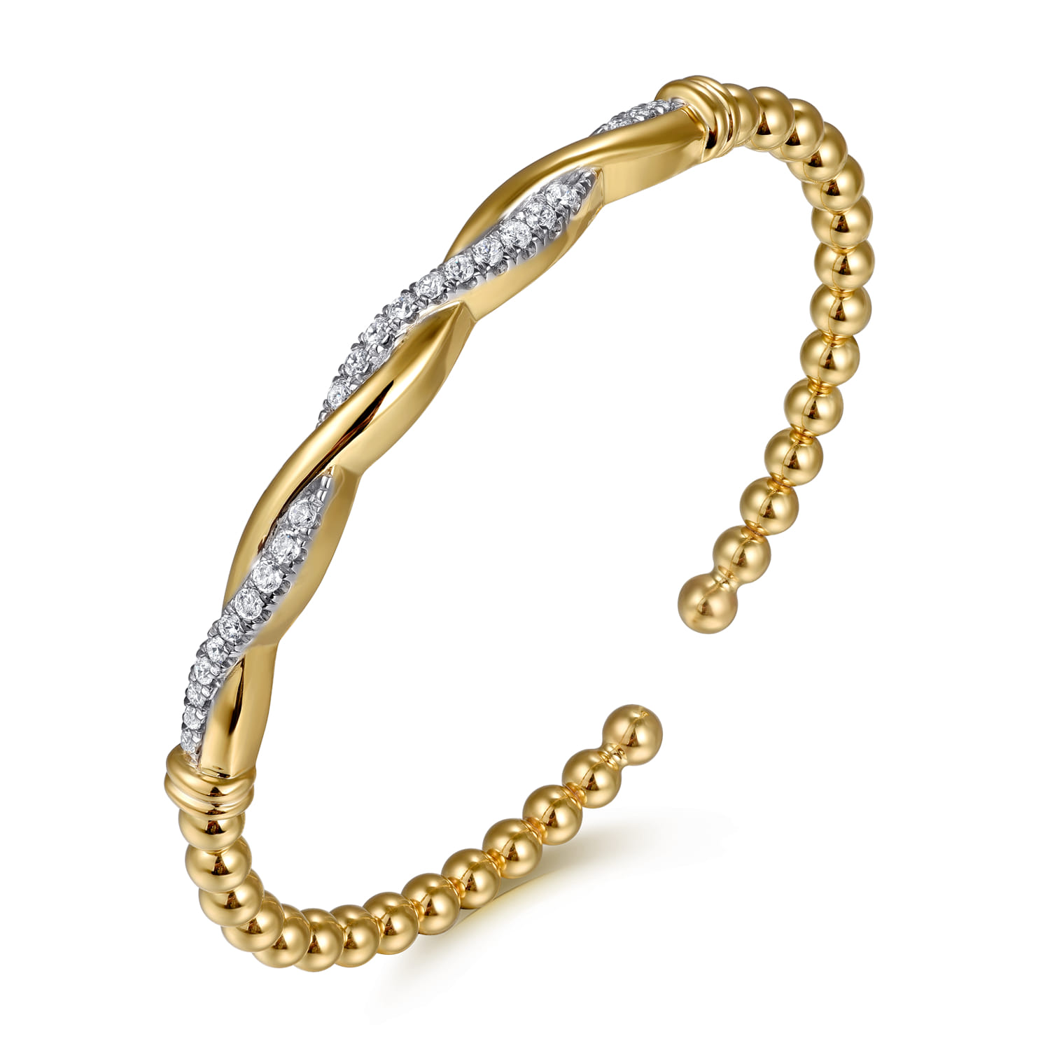 14K Yellow Gold Bujukan Diamond Twist Split Bangle Bracelet - 0.5 ct - Shot 2