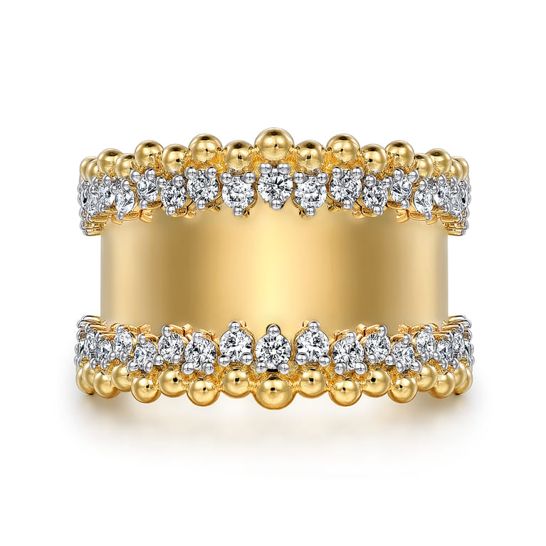 14K Yellow Gold Bujukan Diamond Wide Band Ring - 0.75 ct - Shot 1