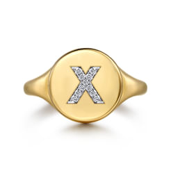 14K Yellow Gold Bujukan Diamond X Initial Signet Ring