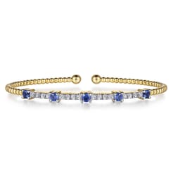 14K Yellow Gold Bujukan Diamond and Blue Sapphire Cuff Bracelet